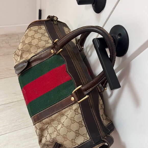 Vintage Gucci Logo & Stripe Weekender Travel Bag - Picture 4 of 12